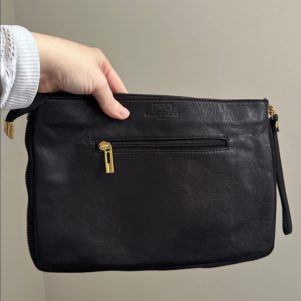 Marc Labat Paris Calf Hair Leather Black Clutch - Zipper Detail Dark Academia